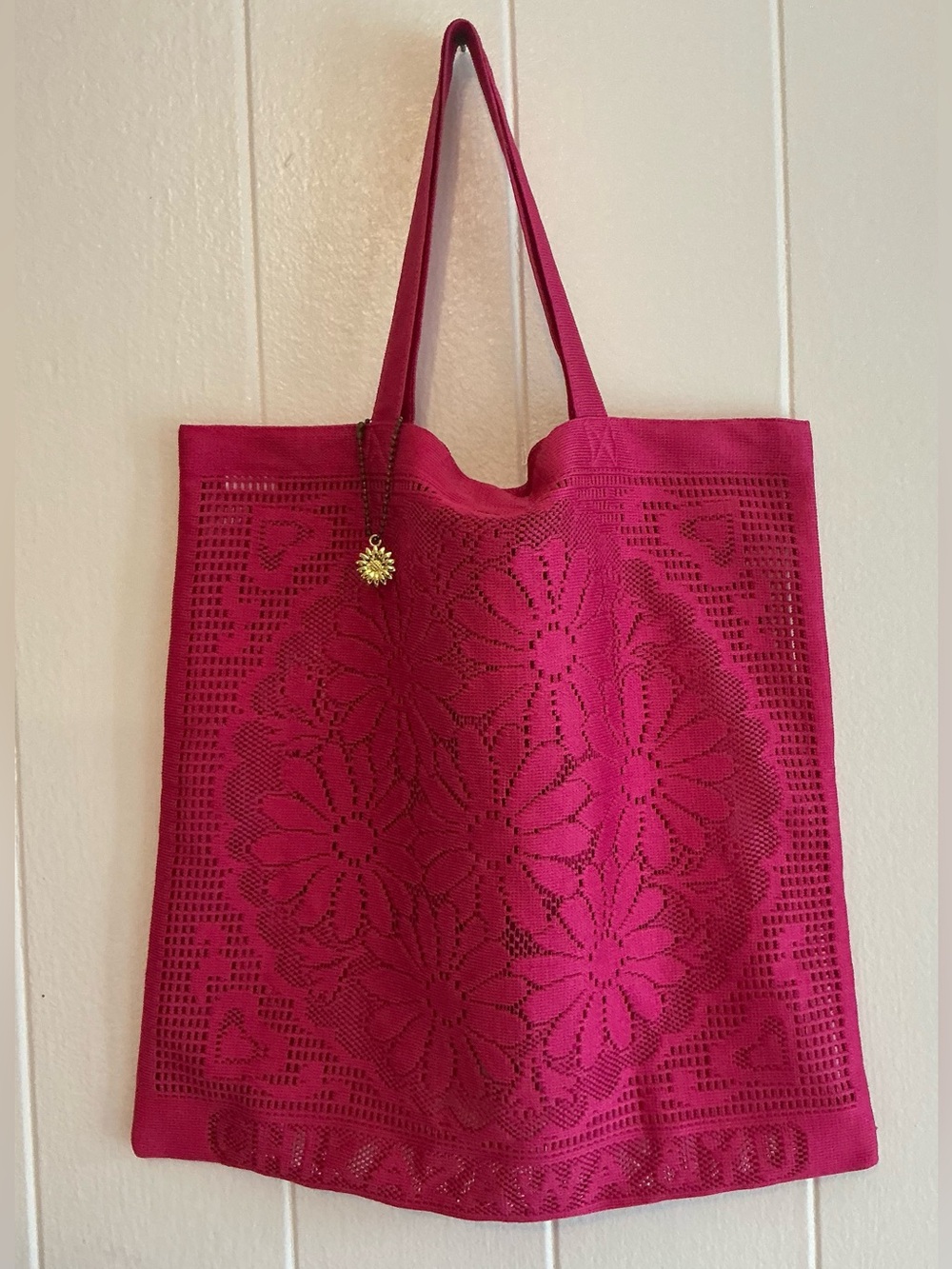 A Rare Vintage Chikazawa Lace Shop Pink Floral Design Eco Bag Tote Handbag Bag